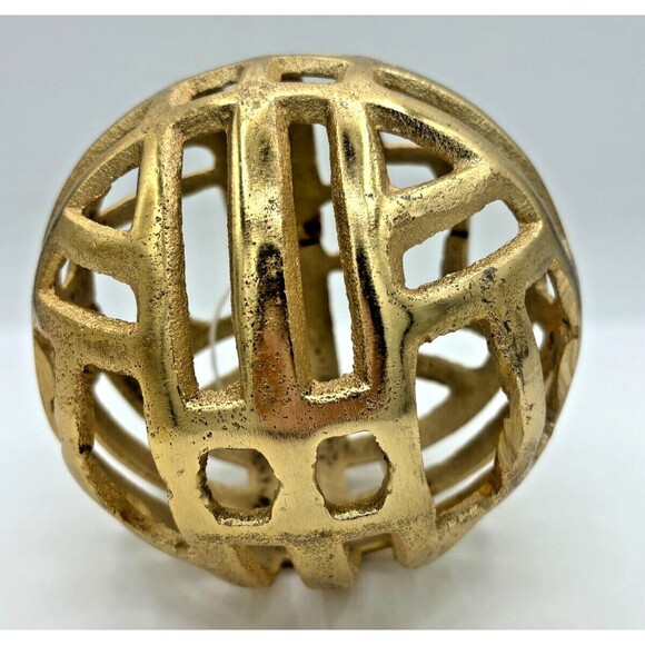 Scott Living Metal Decorative Globe Orb Gold Finish 6"Round Geo Cutouts Textured - Picture 5 of 11